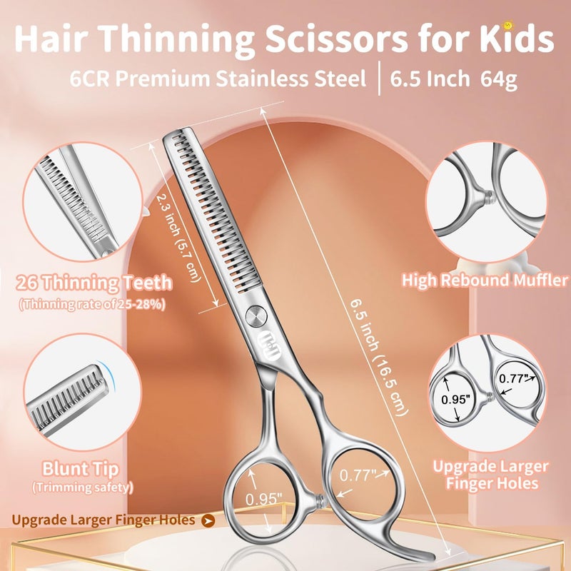 CIICII Kids Hair Cutting Scissors Shears Kit, Safety Round Tip Barber Haircut Scissors Set (Hair Trimming Hairdressing Haircutting Thinning Shears) for Baby Toddler Children, Hairdresser Home Salon - Image 3